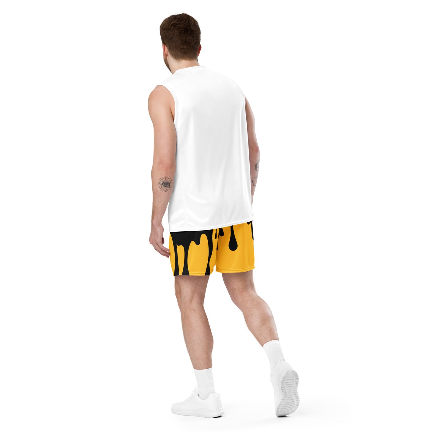 Black/Yellow Paint Drip Unisex Mesh Shorts