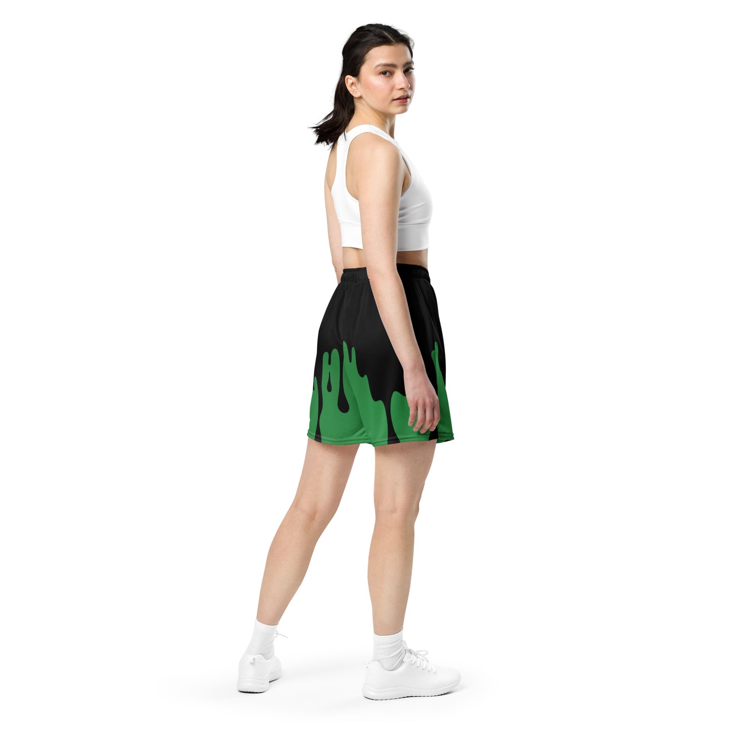 Black/Green Paint Drip Unisex Mesh Shorts