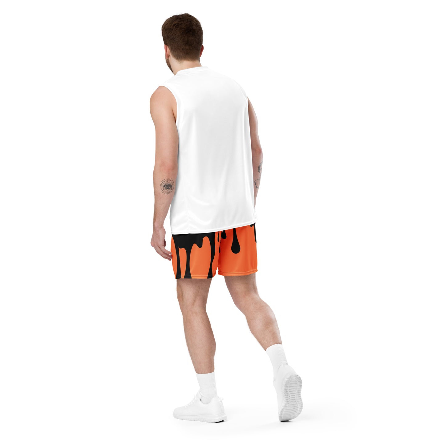 Black/Orange Paint Drip Unisex Mesh Shorts