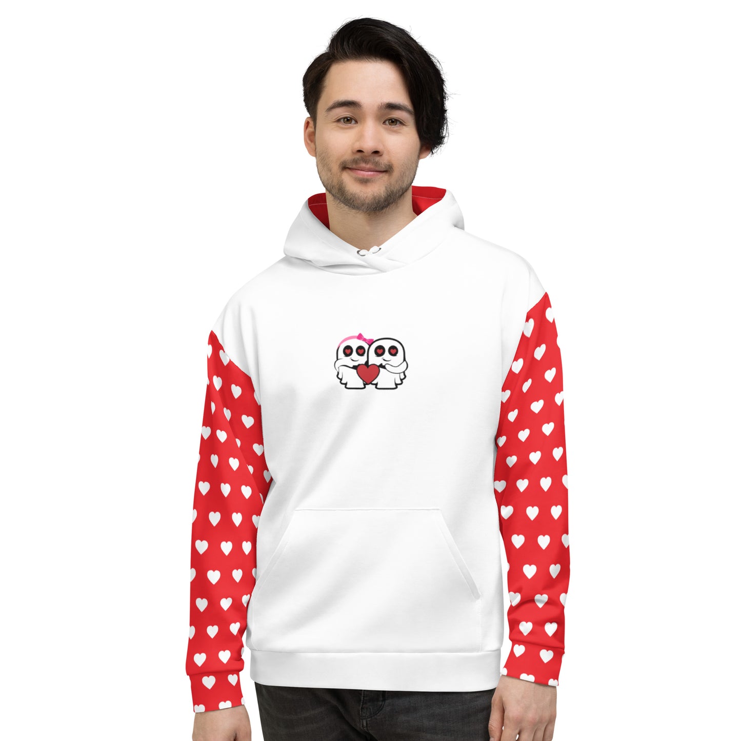 Ghost Couple & Heart White Heart Sleeves Unisex Hoodie