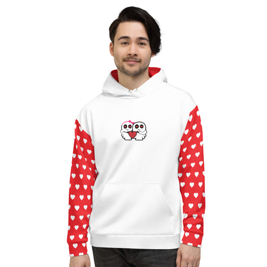 Ghost Couple & Heart White Heart Sleeves Unisex Hoodie