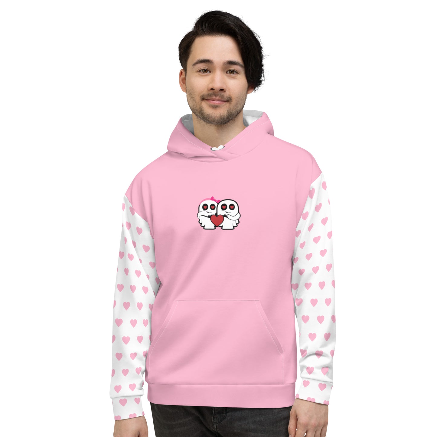 Ghost Couple & Heart Pink Heart Sleeves Unisex Hoodie