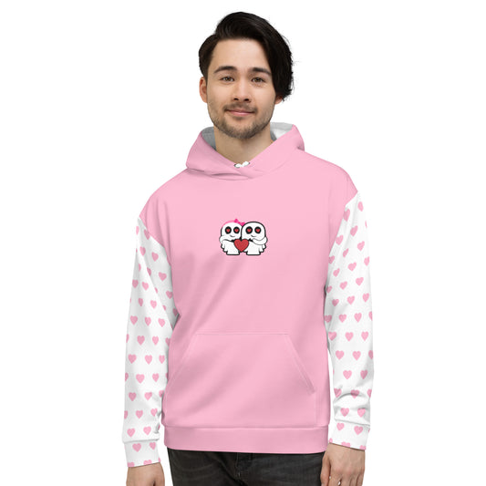 Ghost Couple & Heart Pink Heart Sleeves Unisex Hoodie