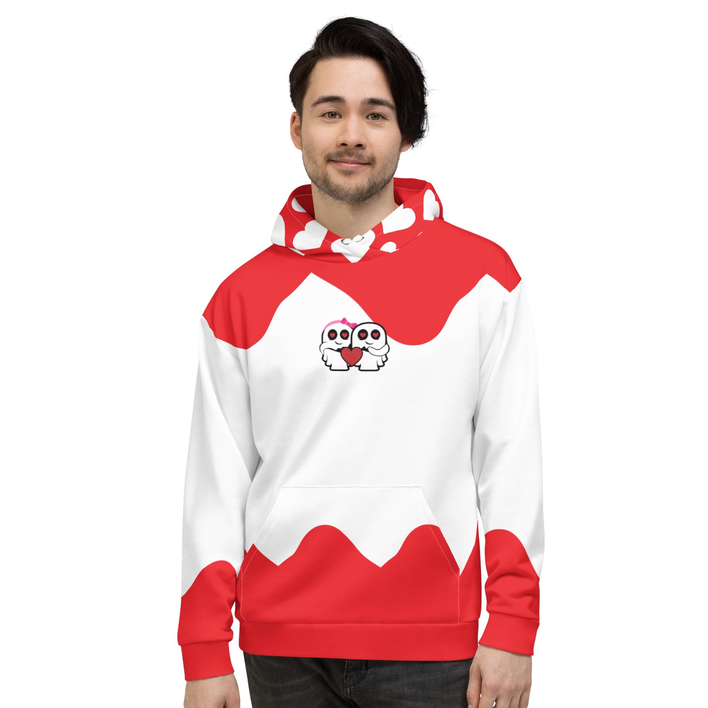 Ghost Couple & Heart Red Wave Unisex Hoodie