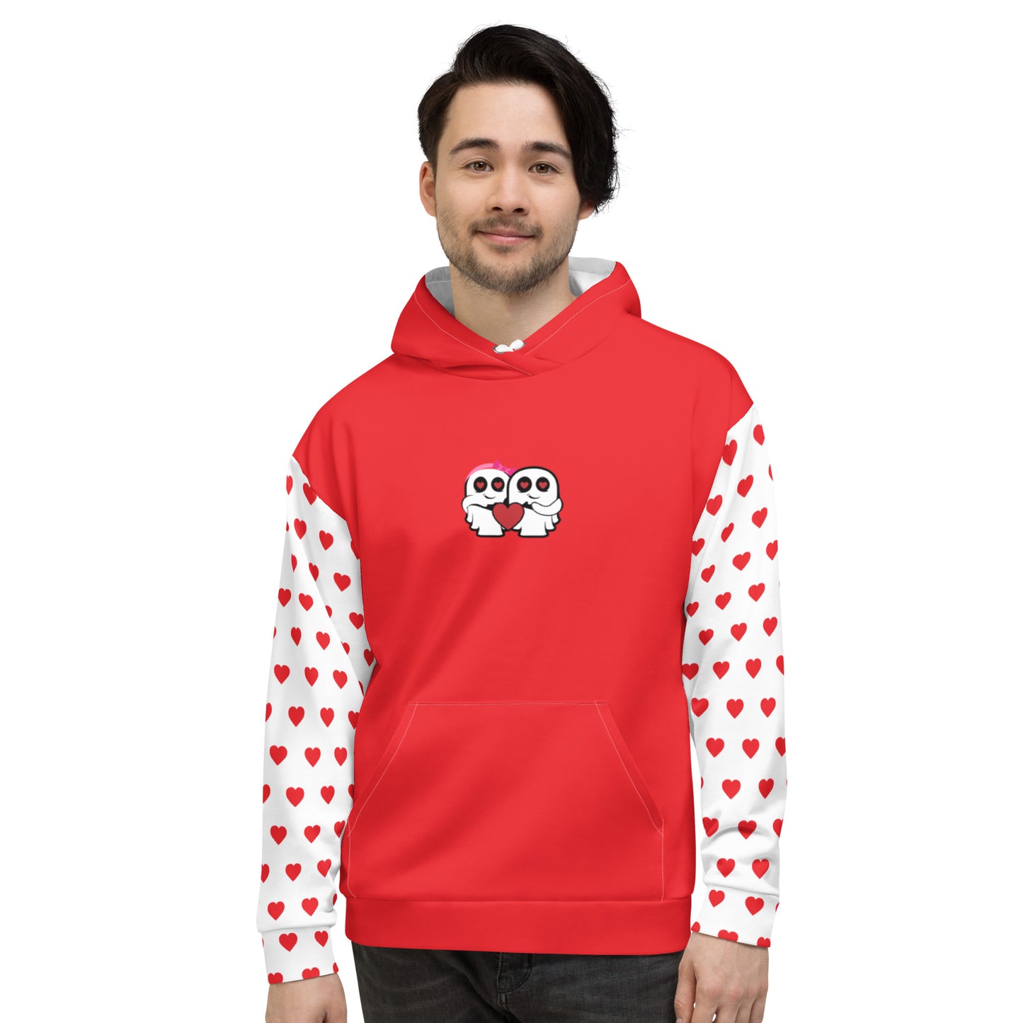 Ghost Couple & Heart Red Heart Sleeves Unisex Hoodie