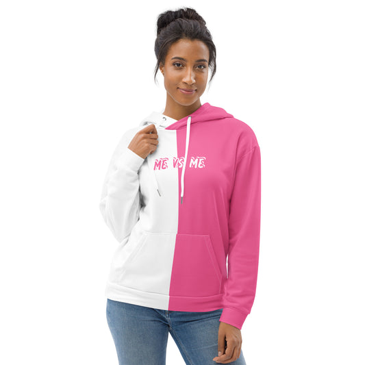 "Me vs Me" White/Pink Unisex Hoodie