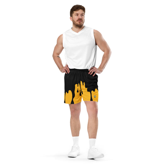 Black/Yellow Paint Drip Unisex Mesh Shorts