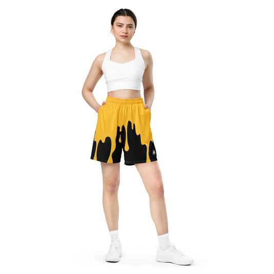 Yellow/Black Paint Drip Unisex Mesh Shorts