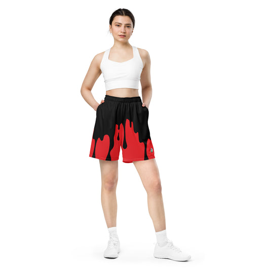 Black/ Red Paint Drip Unisex Mesh Shorts