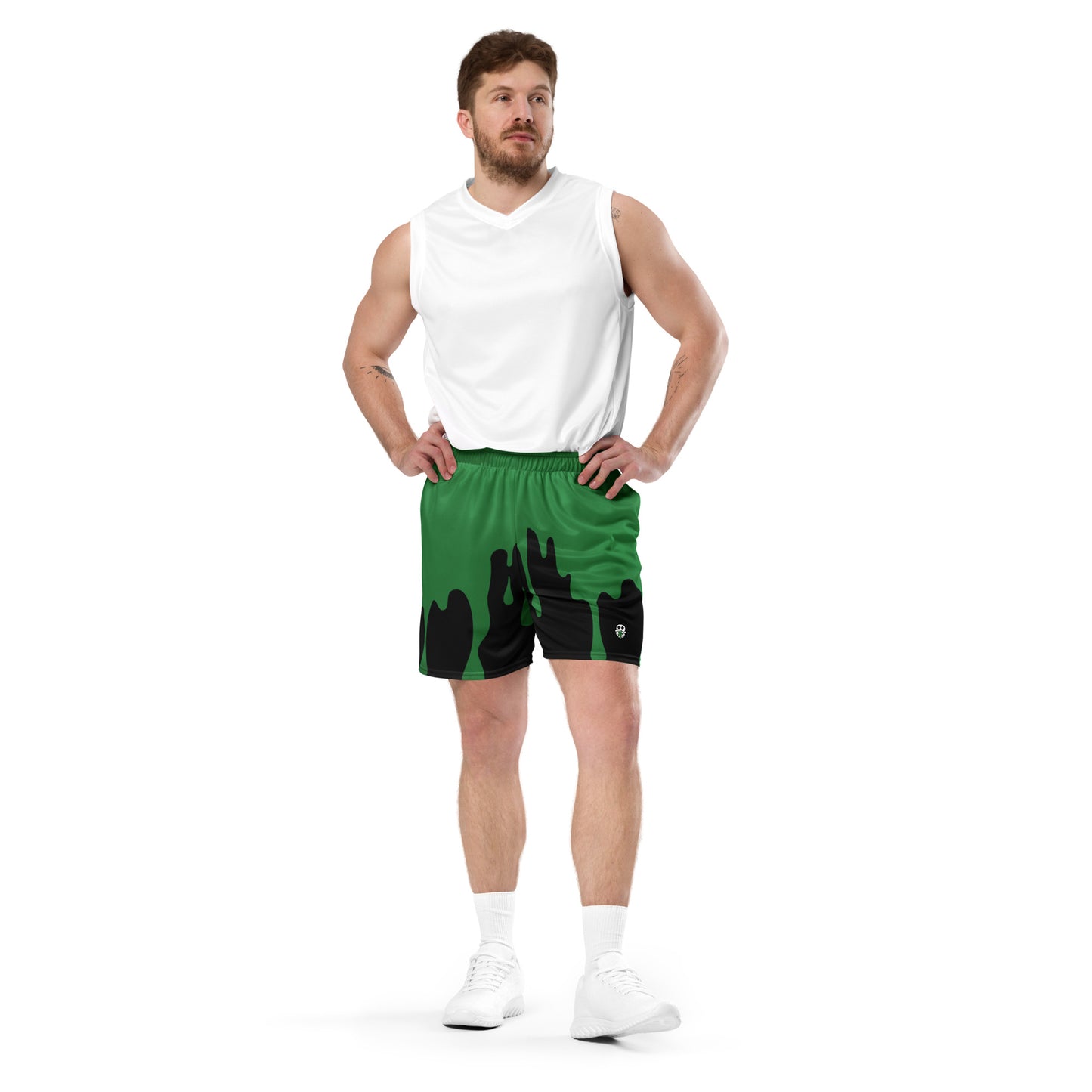 Green/Black Paint Drip Unisex Mesh Shorts