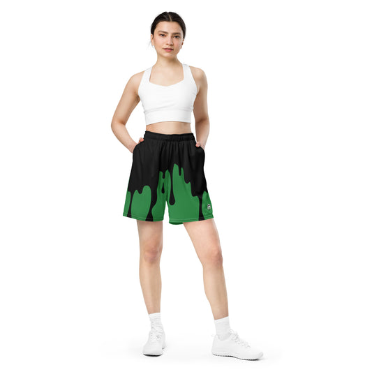 Black/Green Paint Drip Unisex Mesh Shorts