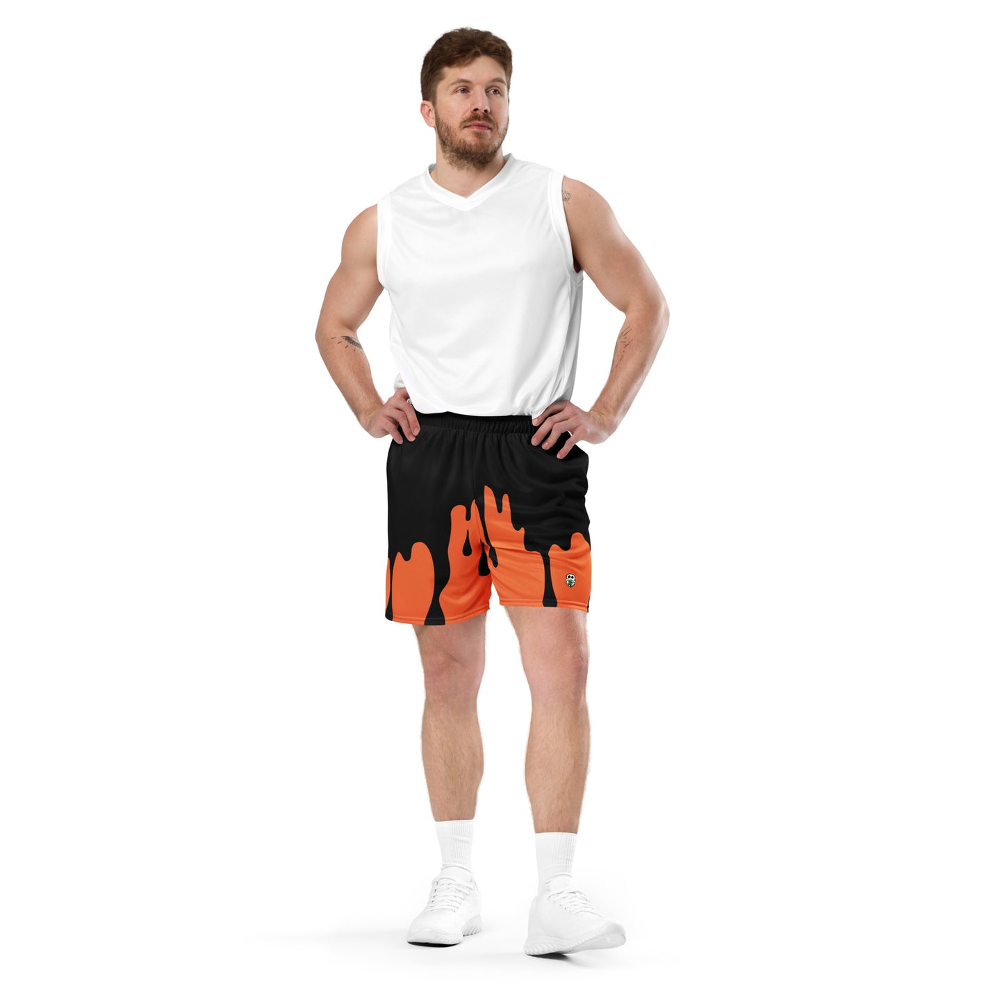 Black/Orange Paint Drip Unisex Mesh Shorts