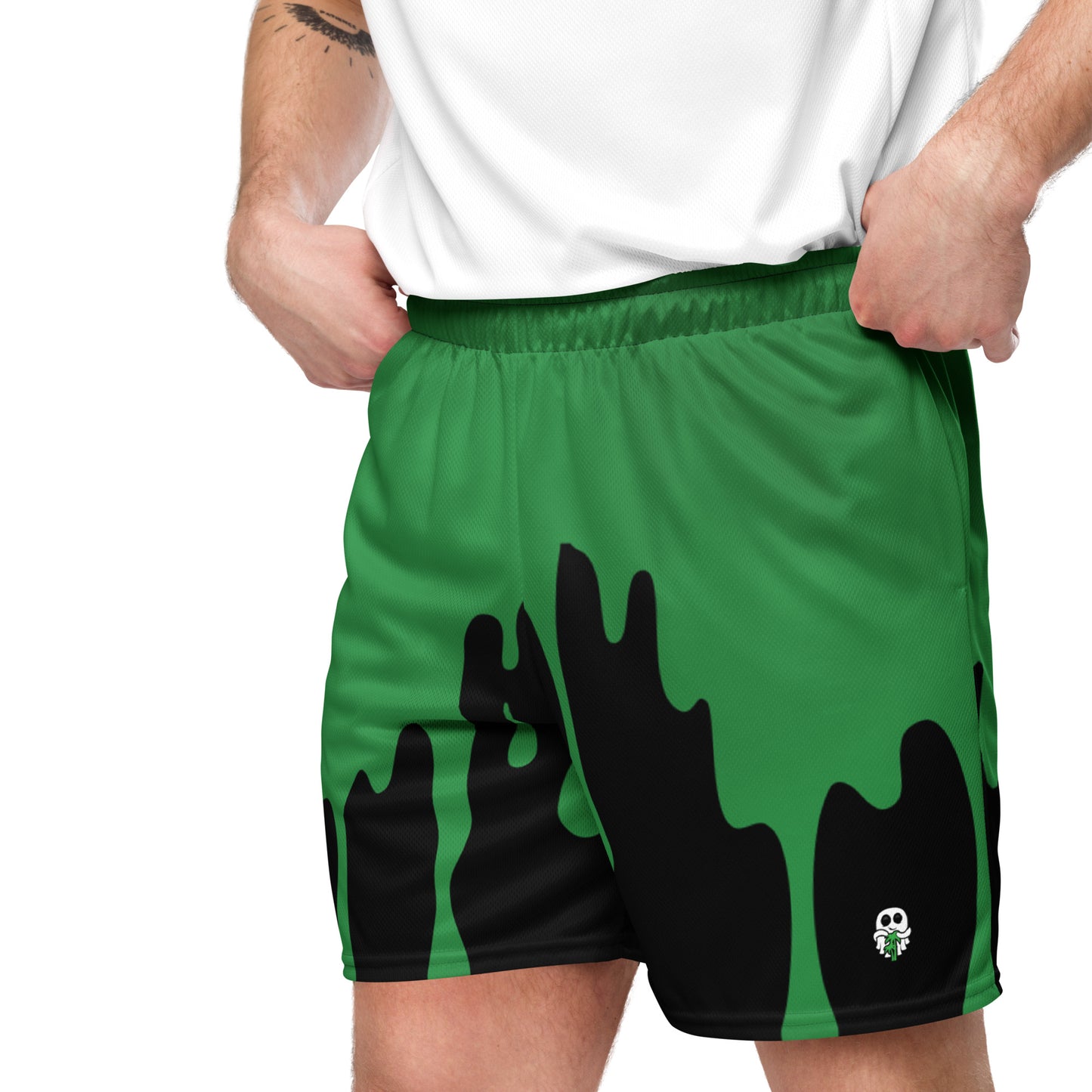 Green/Black Paint Drip Unisex Mesh Shorts