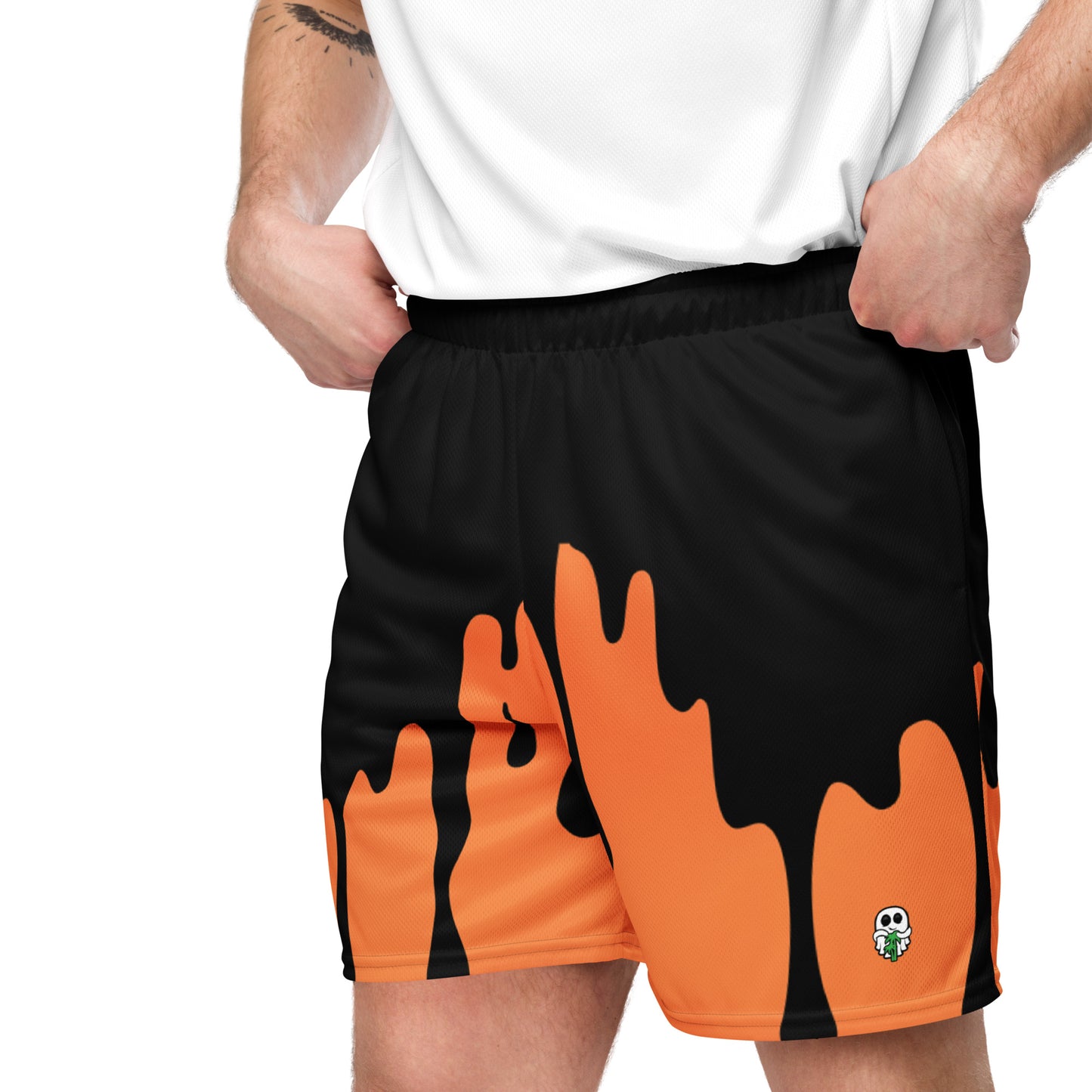 Black/Orange Paint Drip Unisex Mesh Shorts